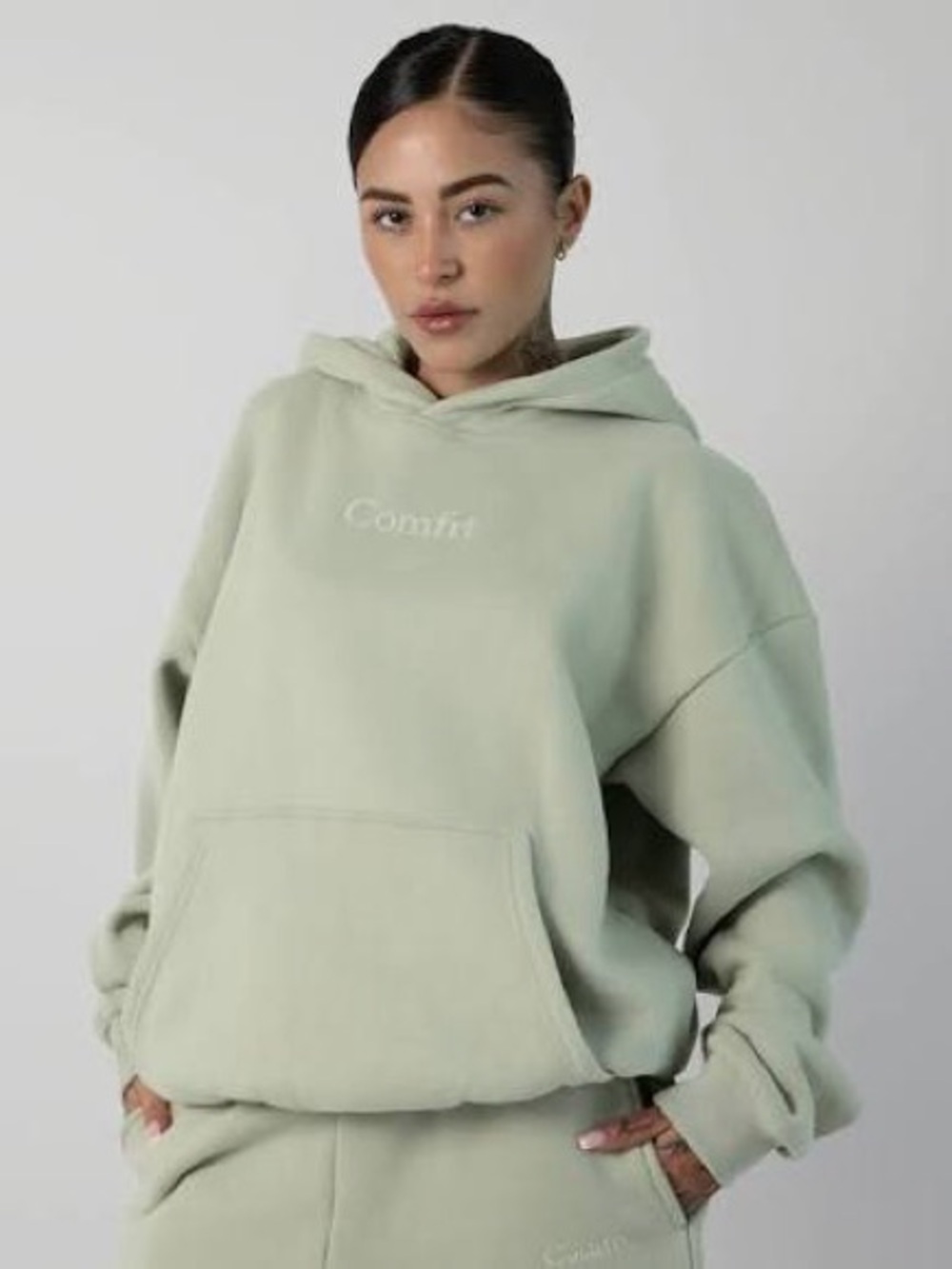 Comfrt Green Tea Oversized Hoodie with Embroidered Logo